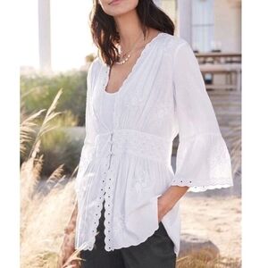 Soft Surroundings Icon Melissani Embroidered Romantic Boho White Tunic S NWT